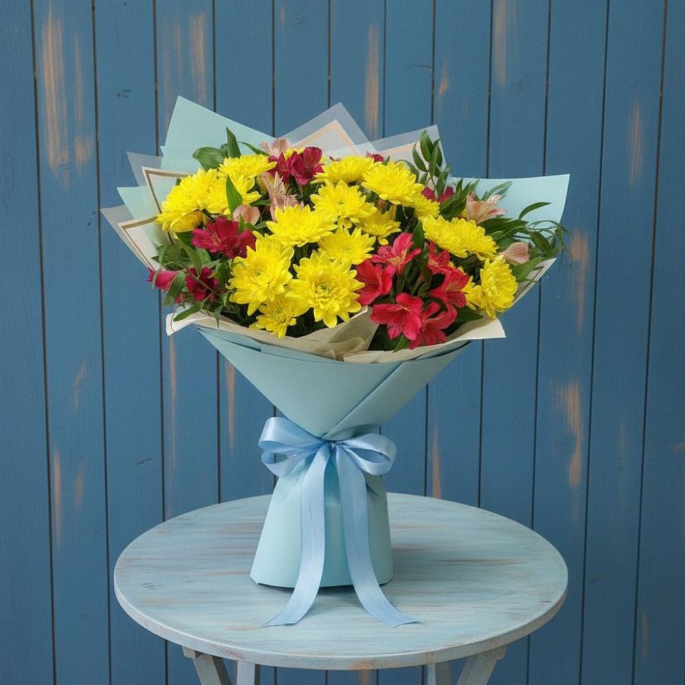 Букет цветов из: Альстромерии и Хризантемы в Зеленогорском Ставропольского края
