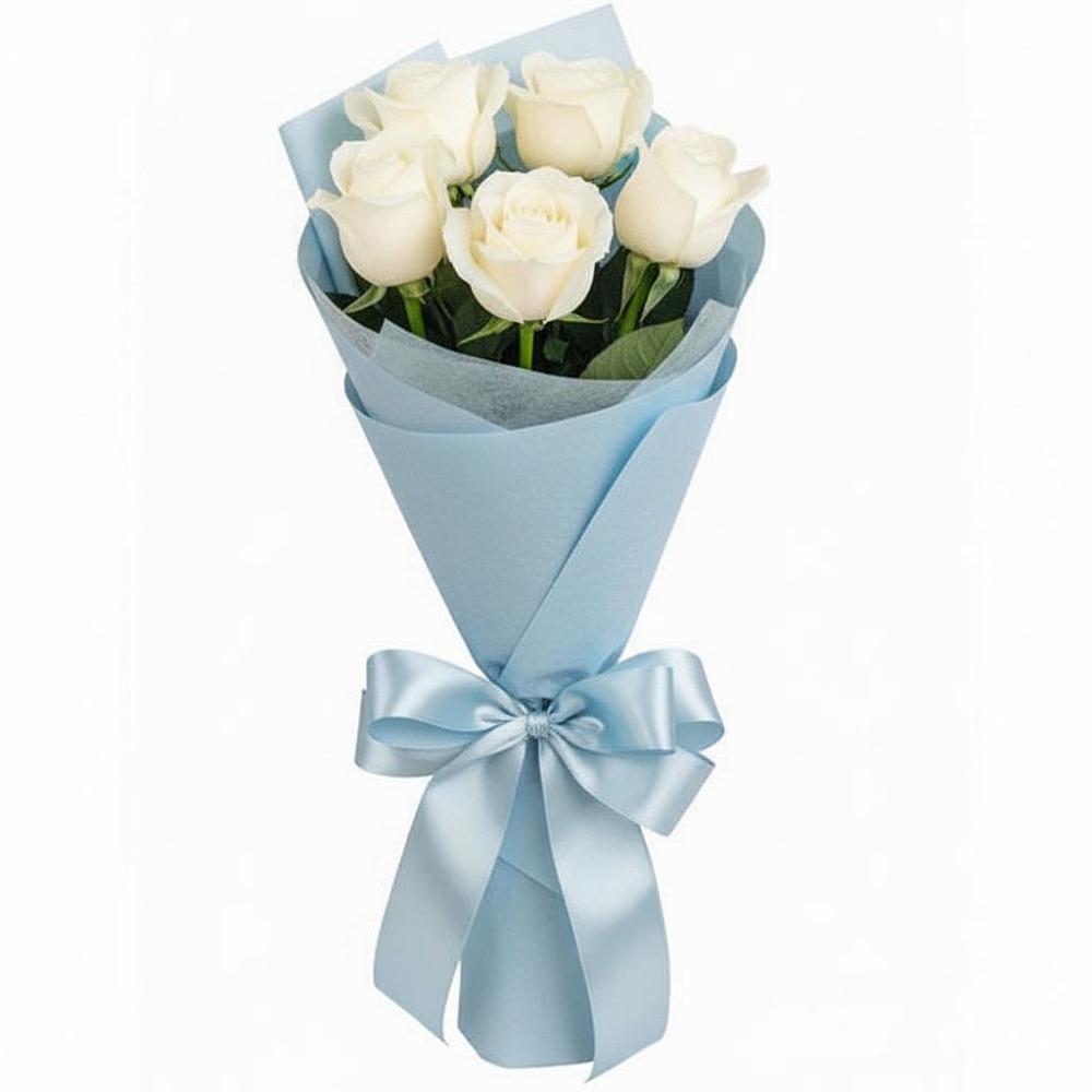 Букет 5 Белых роз Проуд в Зеленогорском Ставропольского края
