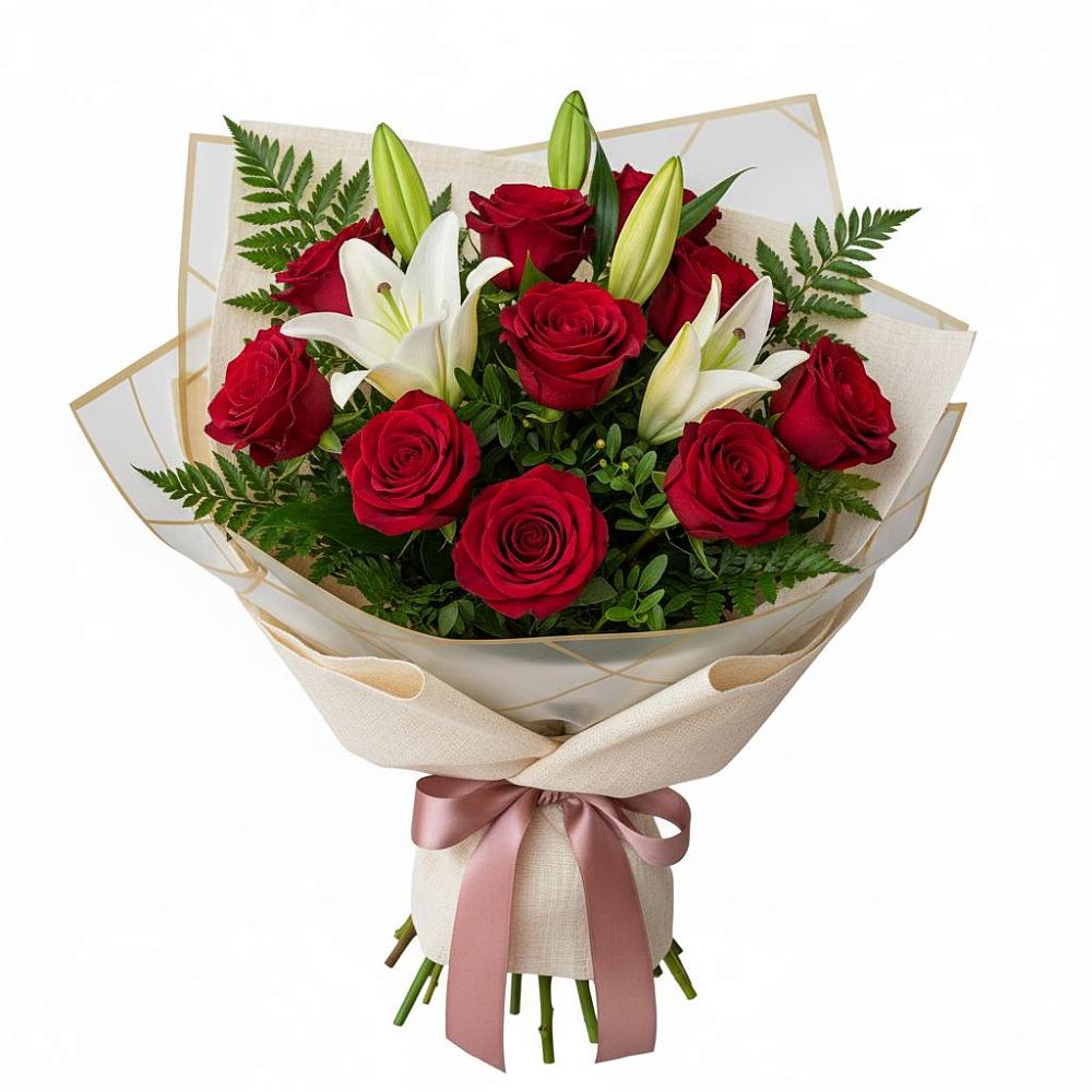 Букет цветов из: Лилии и Розы в Зеленогорском Ставропольского края