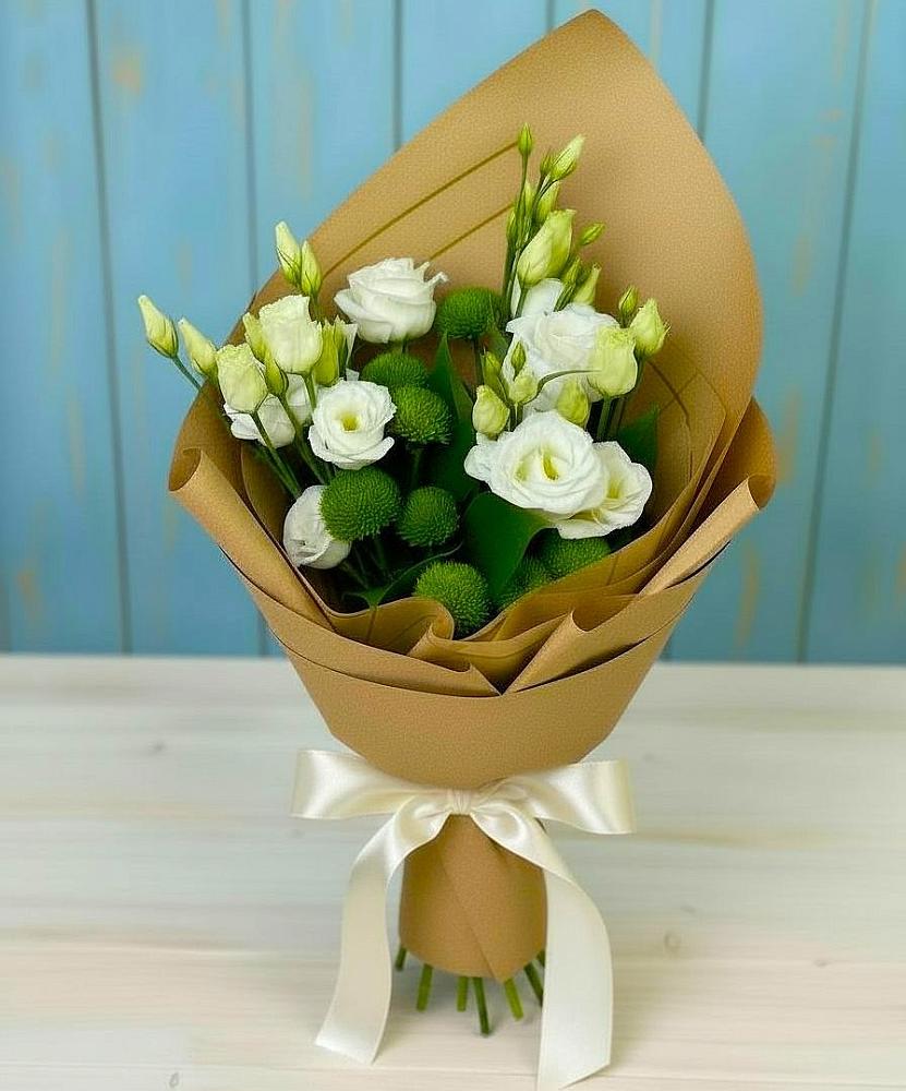 Букет цветов из: Хризантемы и Лизиантусы в Зеленогорском Ставропольского края