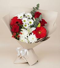 Букет цветов из:  Розы, Хризантемы, Герберы и Лилии в Зеленогорском Ставропольского края