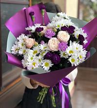Букет цветов из:  Хризантемы, Гвоздики и Розы в Зеленогорском Ставропольского края