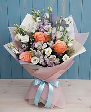 Букет цветов из:  Лизиантусы, Розы, Альстромерии и Гипсофила #REPLACE_PRED# Зеленогорском Ставропольского края