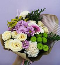 Букет цветов из:  Хризантемы, Розы, Гвоздики и Герберы в Зеленогорском Ставропольского края