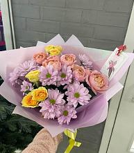 Букет цветов из:  Хризантемы и Розы в Зеленогорском Ставропольского края