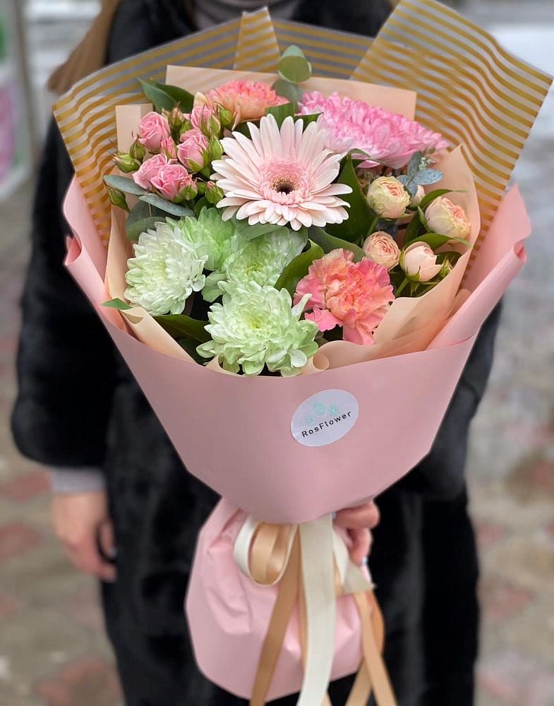 Букет цветов из: Герберы, Хризантемы и Розы в Зеленогорском Ставропольского края