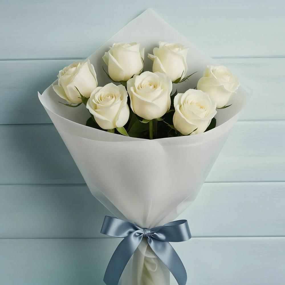 Букет 7 Белых роз Эдлесс Лав в Зеленогорском Ставропольского края